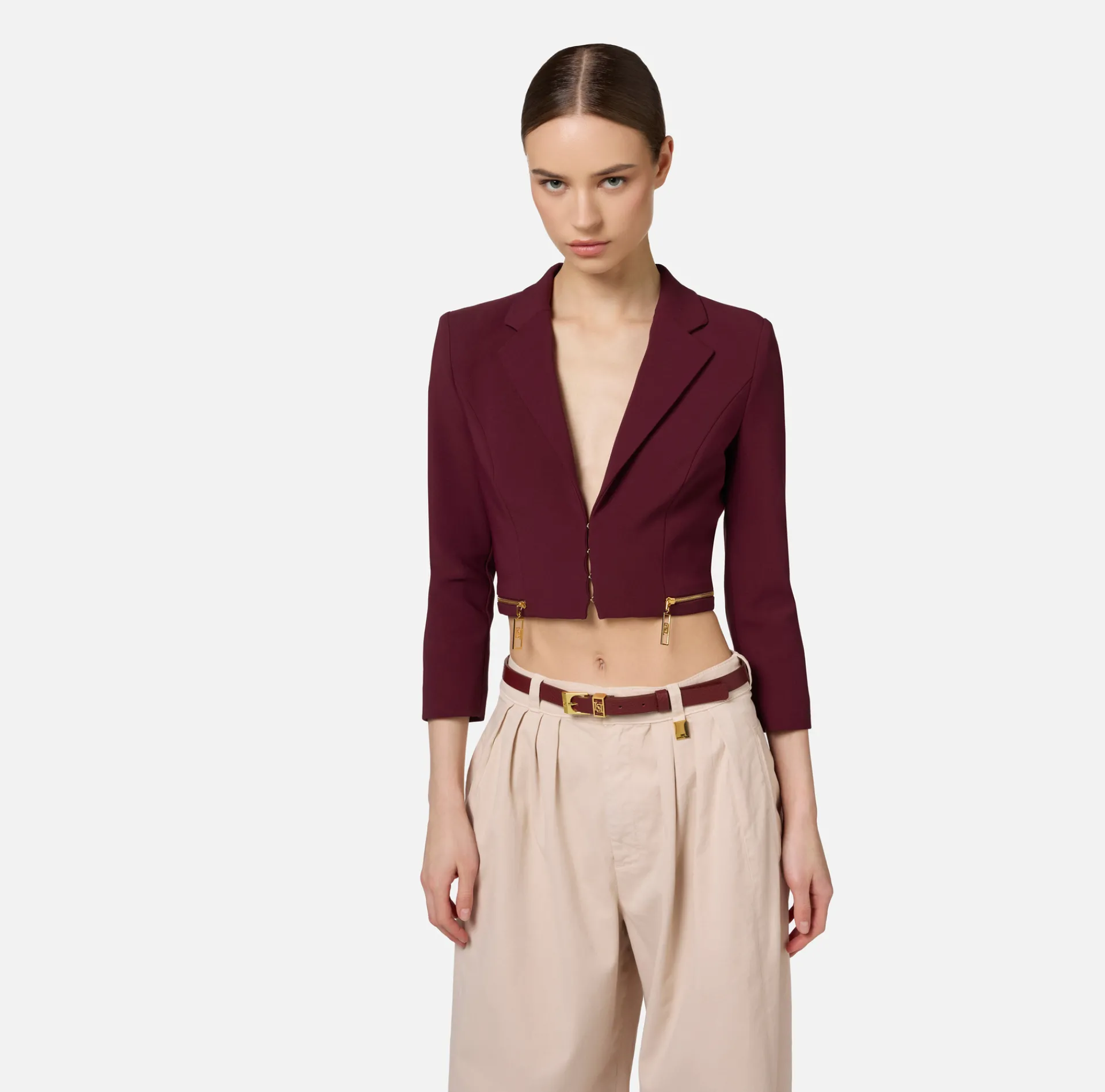 Elisabetta Franchi Belts|Leather belt with buckle and logo outline loop RougeNoir