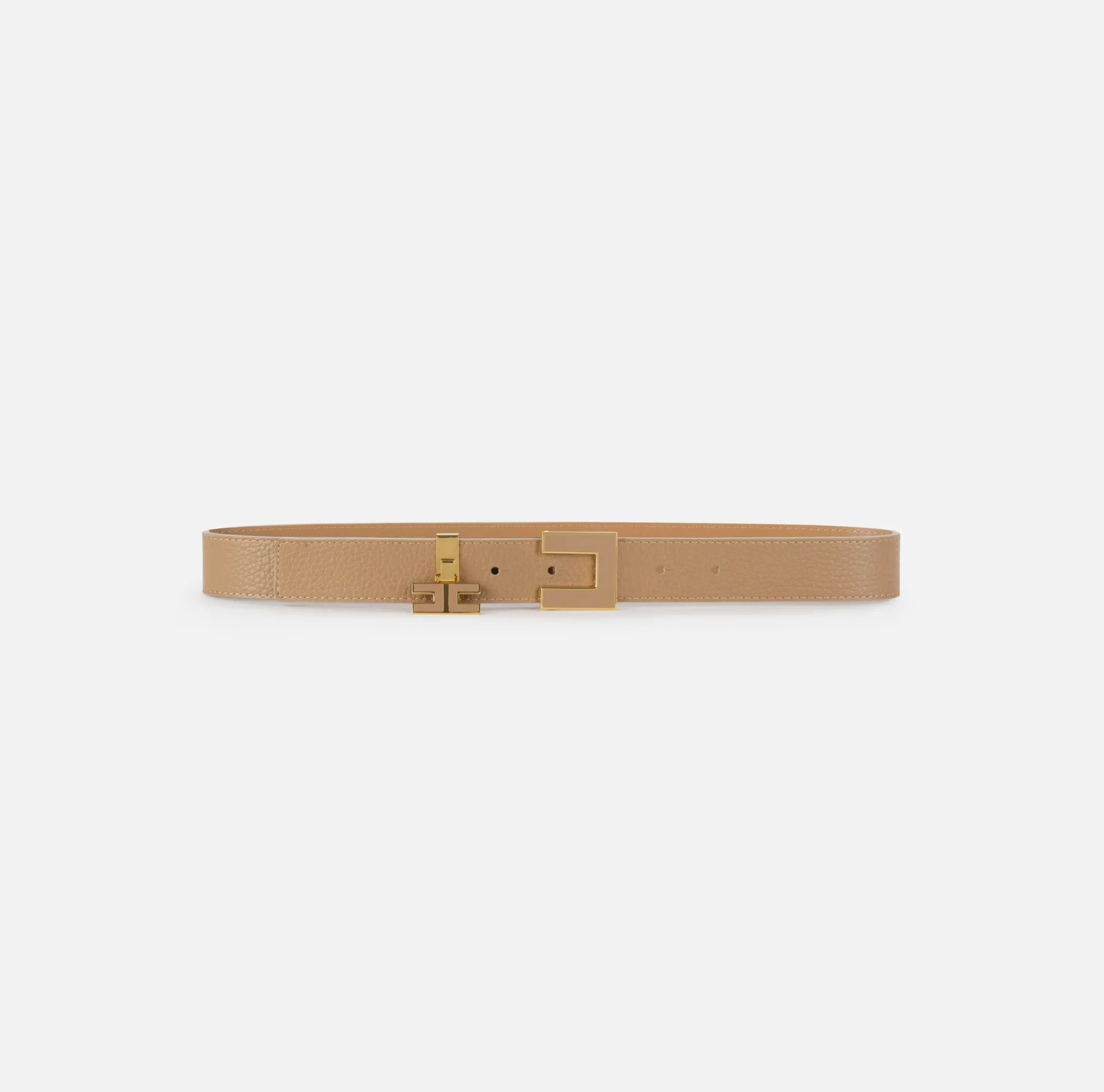 Elisabetta Franchi Belts|Leather belt with buckle and enamelled logo charms Camel