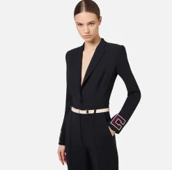 Elisabetta Franchi Belts|Leather belt with embossed logo Latex