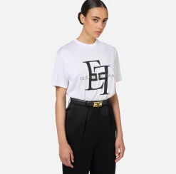 Elisabetta Franchi Belts|Leather belt with enamelled logo plaque Black
