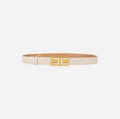 Elisabetta Franchi Belts|Leather belt with enamelled logo plaque Butter