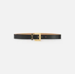 Elisabetta Franchi Belts|Leather belt with horsebit loop Black
