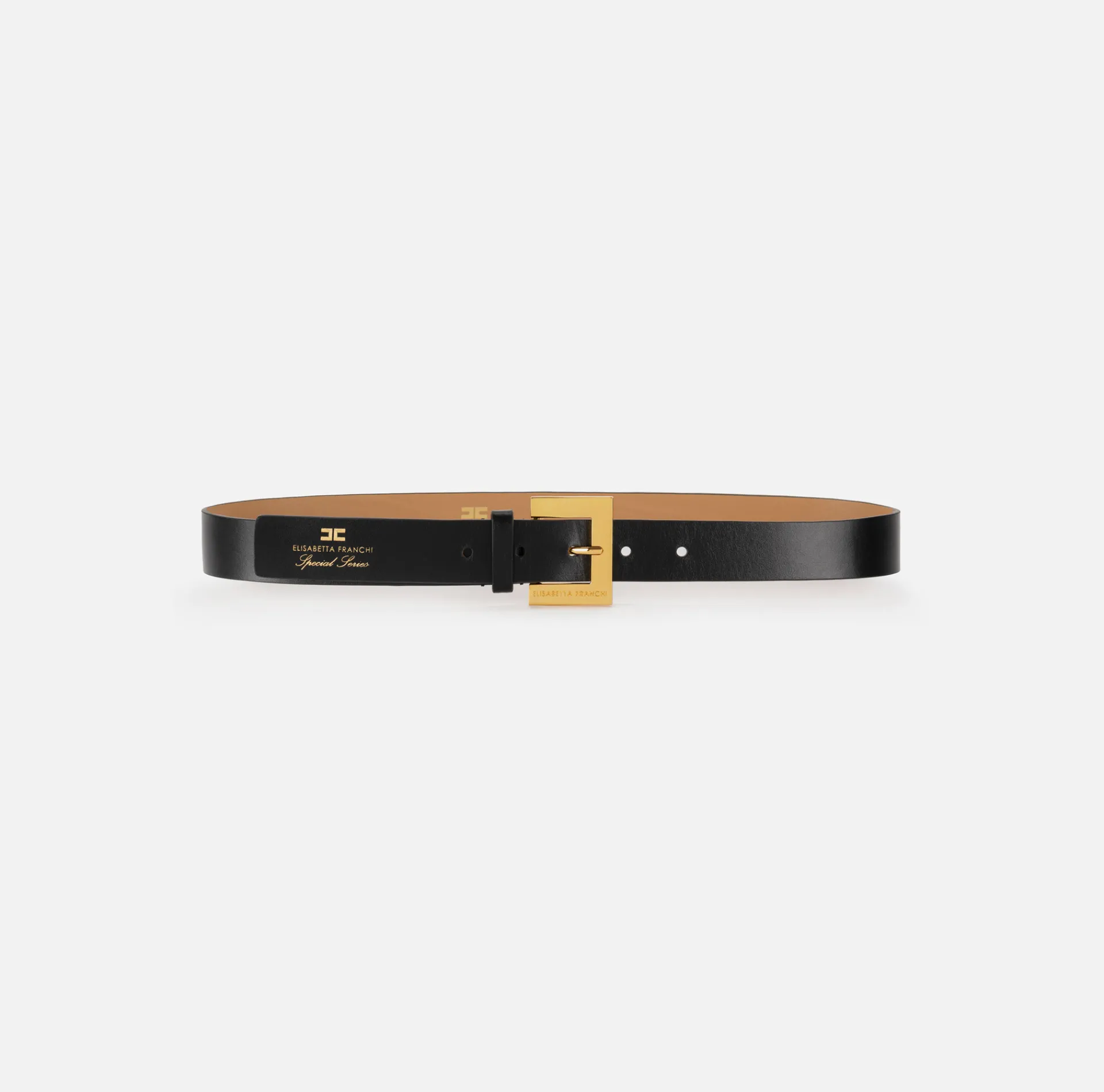 Elisabetta Franchi Belts|Leather belt with hot stamped logo Black