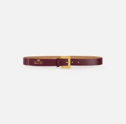 Elisabetta Franchi Belts|Leather belt with hot stamped logo RougeNoir