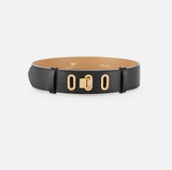 Elisabetta Franchi Belts|Leather belt with interlocking closure Black