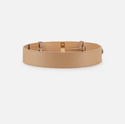 Elisabetta Franchi Belts|Leather belt with interlocking closure Camel