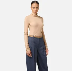 Elisabetta Franchi Belts|Leather belt with logo turn-lock Camel