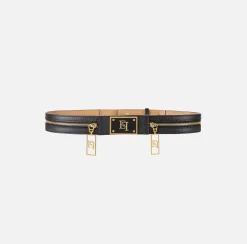 Elisabetta Franchi Belts|Leather belt with zip and logo sliders Black