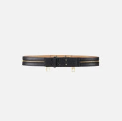 Elisabetta Franchi Belts|Leather belt with zip and logo sliders Black