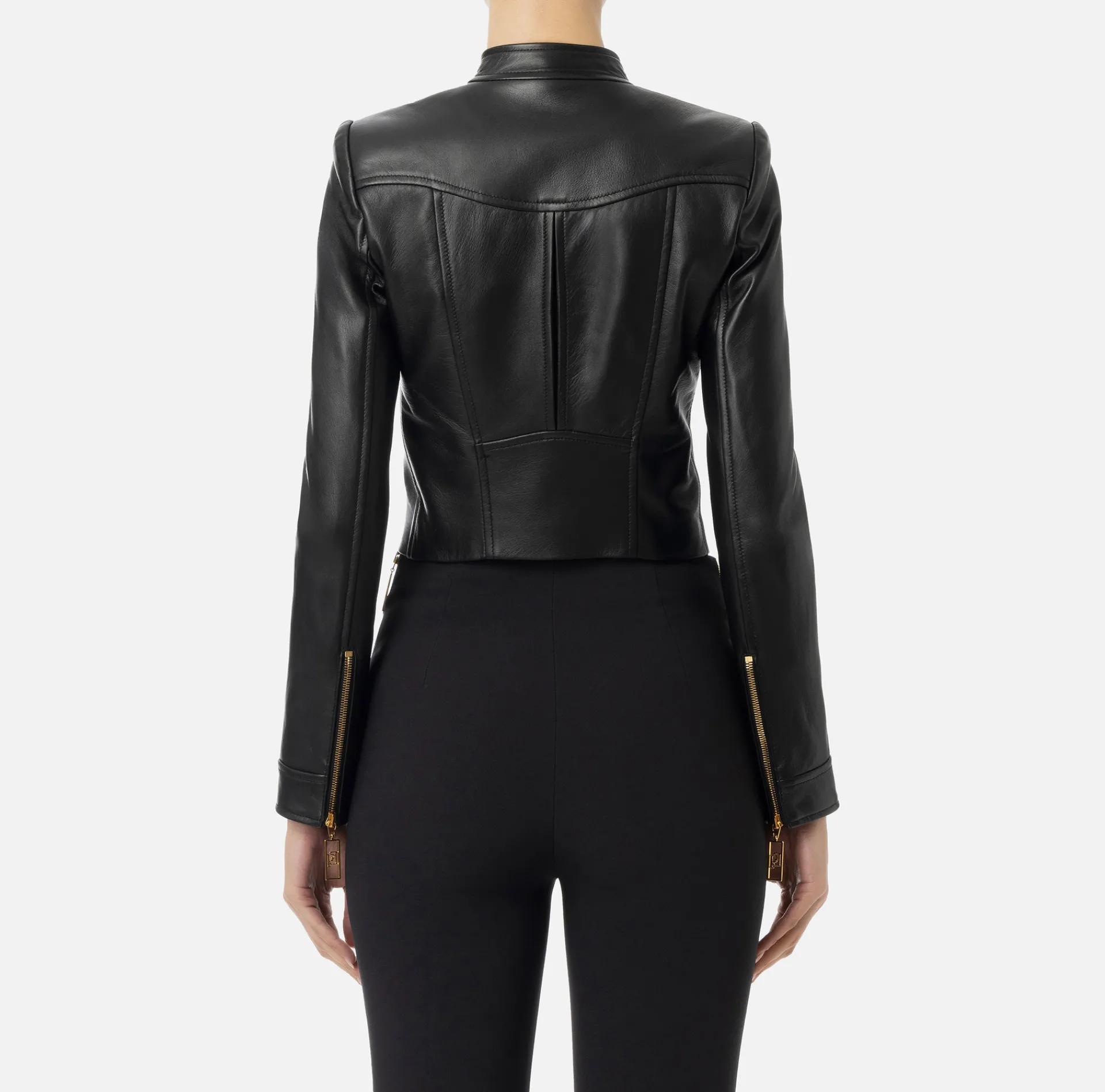Elisabetta Franchi Jackets And Trench Coats|Leather biker jacket with cups Black