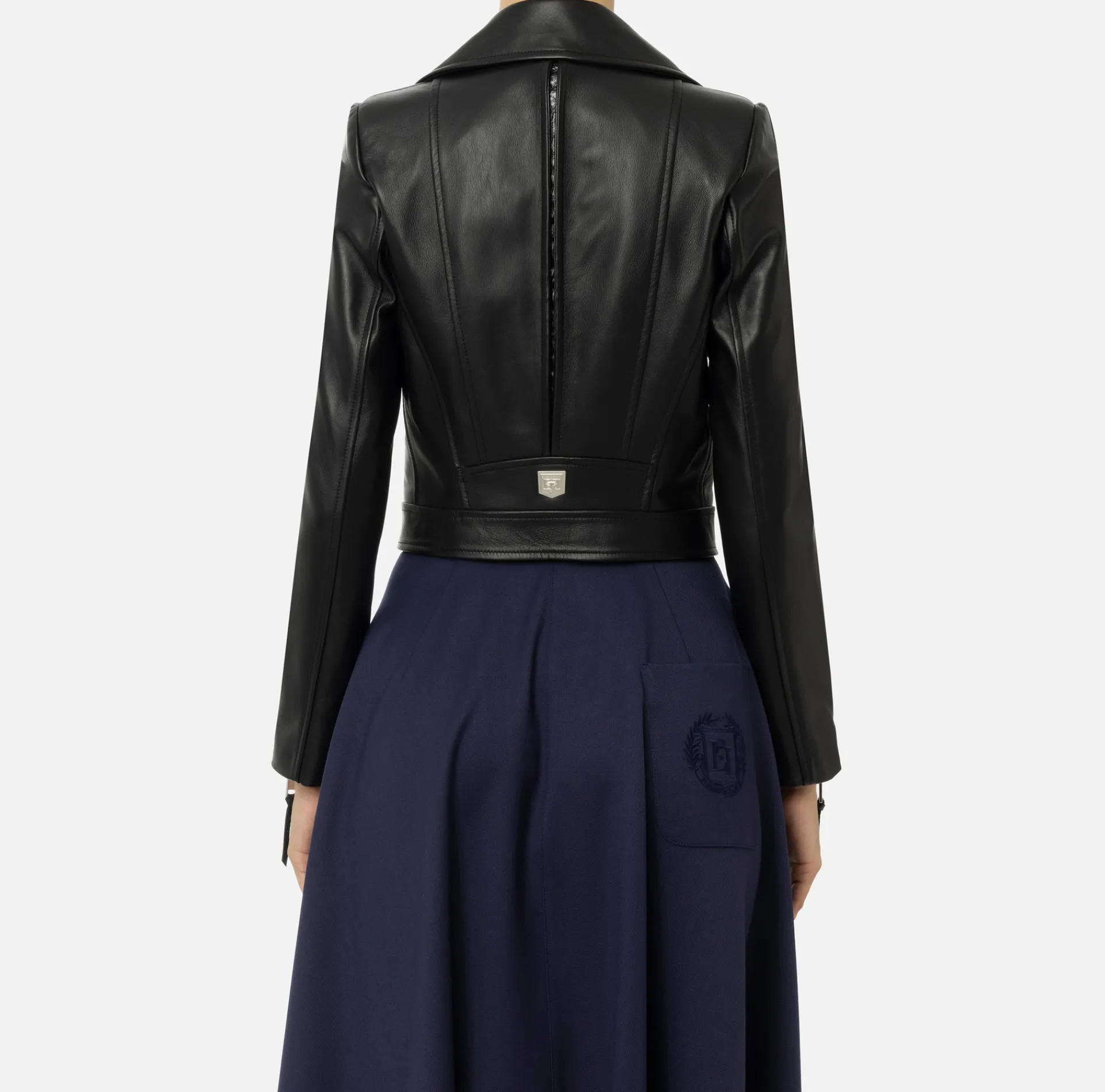 Elisabetta Franchi Jackets And Trench Coats|Leather biker jacket with zip Black