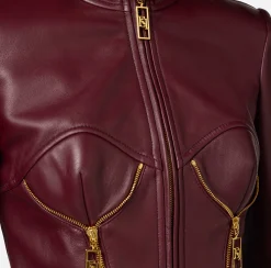 Elisabetta Franchi Jackets And Trench Coats|Leather biker jacket with cups RougeNoir