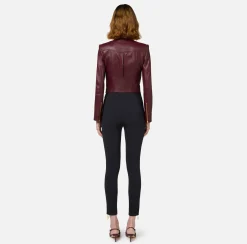Elisabetta Franchi Jackets And Trench Coats|Leather biker jacket with cups RougeNoir