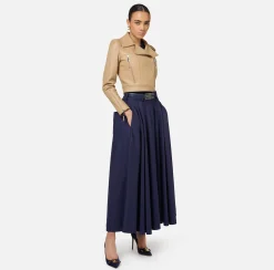 Elisabetta Franchi Jackets And Trench Coats|Leather biker jacket with zip Camel