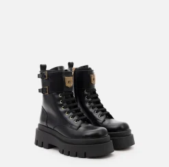 Elisabetta Franchi Boots|Leather combat boot with logo plaque Black