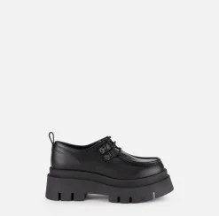 Elisabetta Franchi Sneakers & Flat Shoes|Leather Derby shoe with platform Black