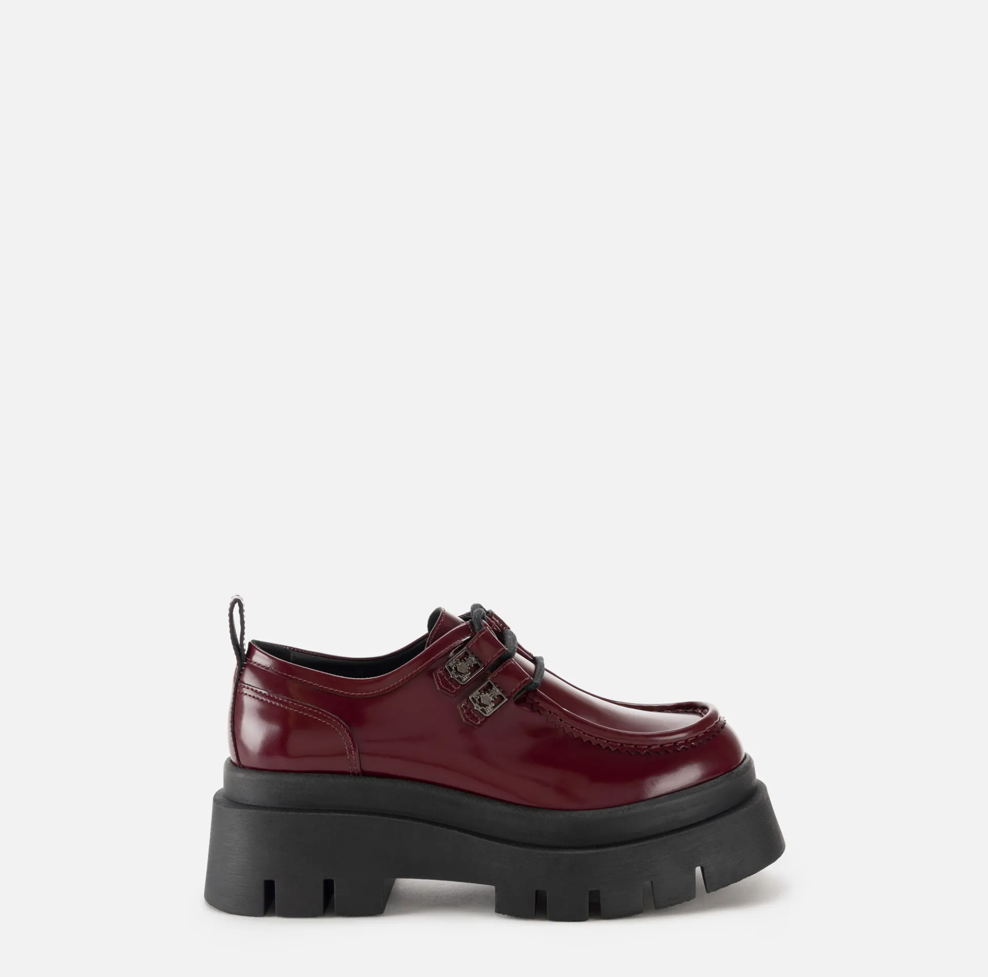 Elisabetta Franchi Sneakers & Flat Shoes|Leather Derby shoe with platform RougeNoir