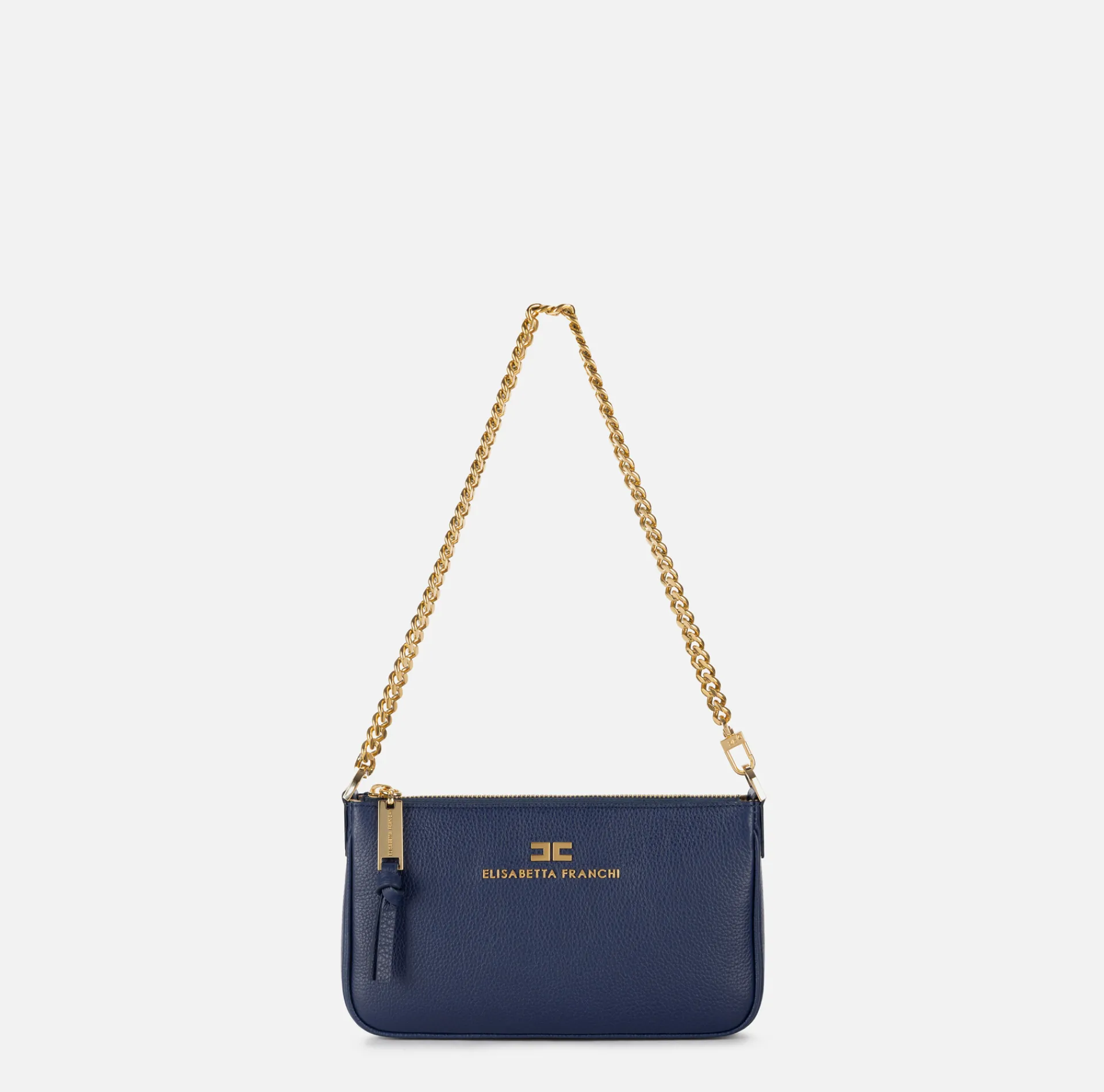 Elisabetta Franchi Shoulder Bags|Leather mini shoulder bag with lettering Navy