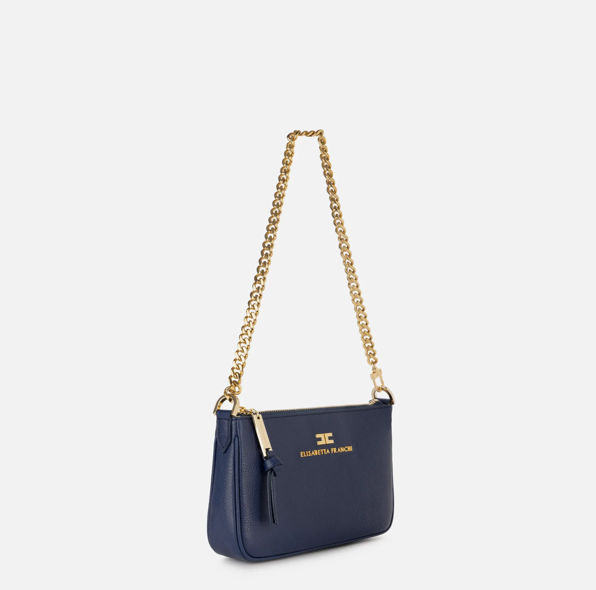 Elisabetta Franchi Shoulder Bags|Leather mini shoulder bag with lettering Navy