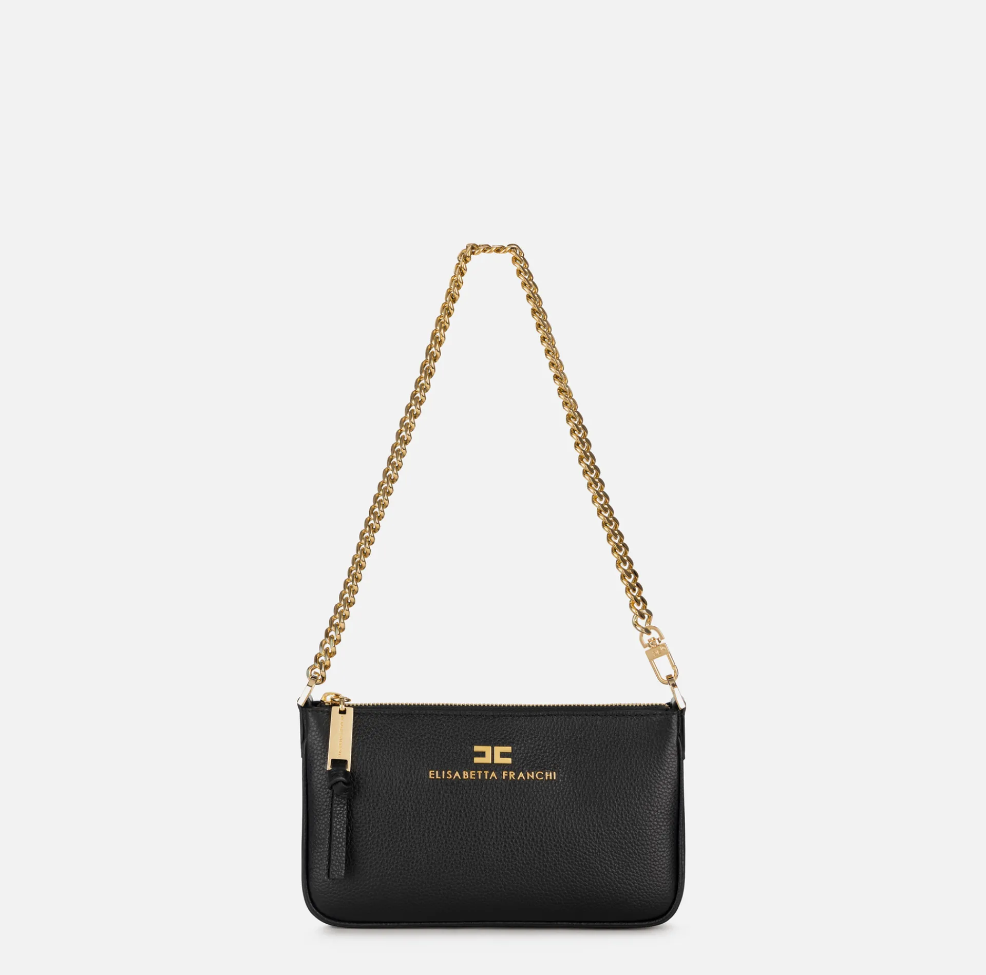 Elisabetta Franchi Shoulder Bags|Leather mini shoulder bag with lettering Black