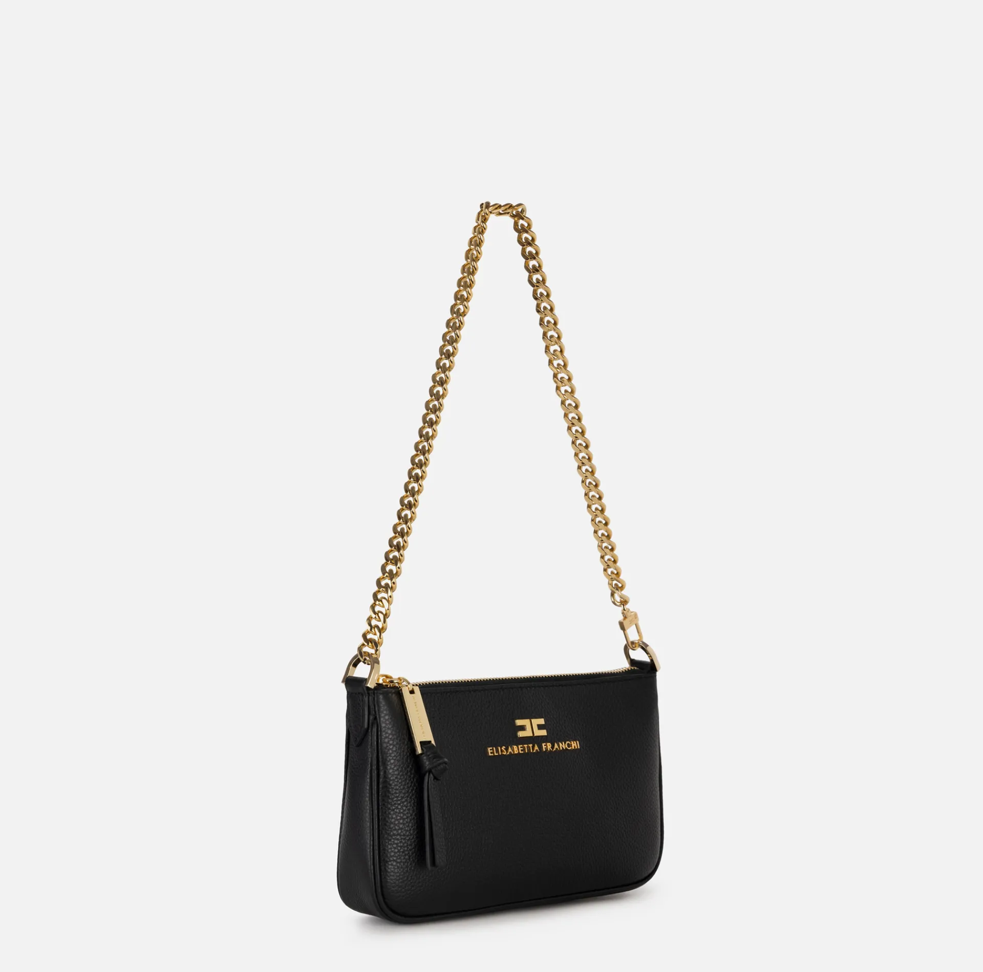 Elisabetta Franchi Shoulder Bags|Leather mini shoulder bag with lettering Black
