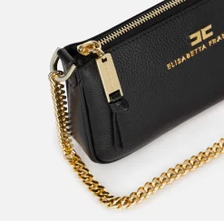 Elisabetta Franchi Shoulder Bags|Leather mini shoulder bag with lettering Black