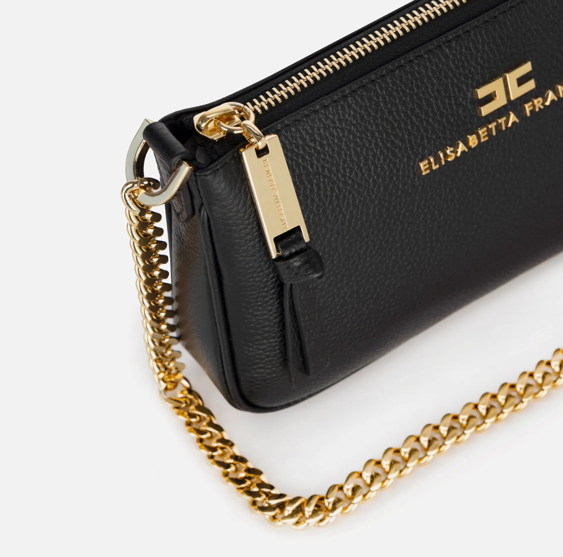 Elisabetta Franchi Shoulder Bags|Leather mini shoulder bag with lettering Black