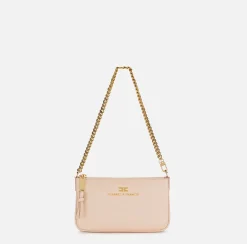 Elisabetta Franchi Shoulder Bags|Leather mini shoulder bag with lettering Nude