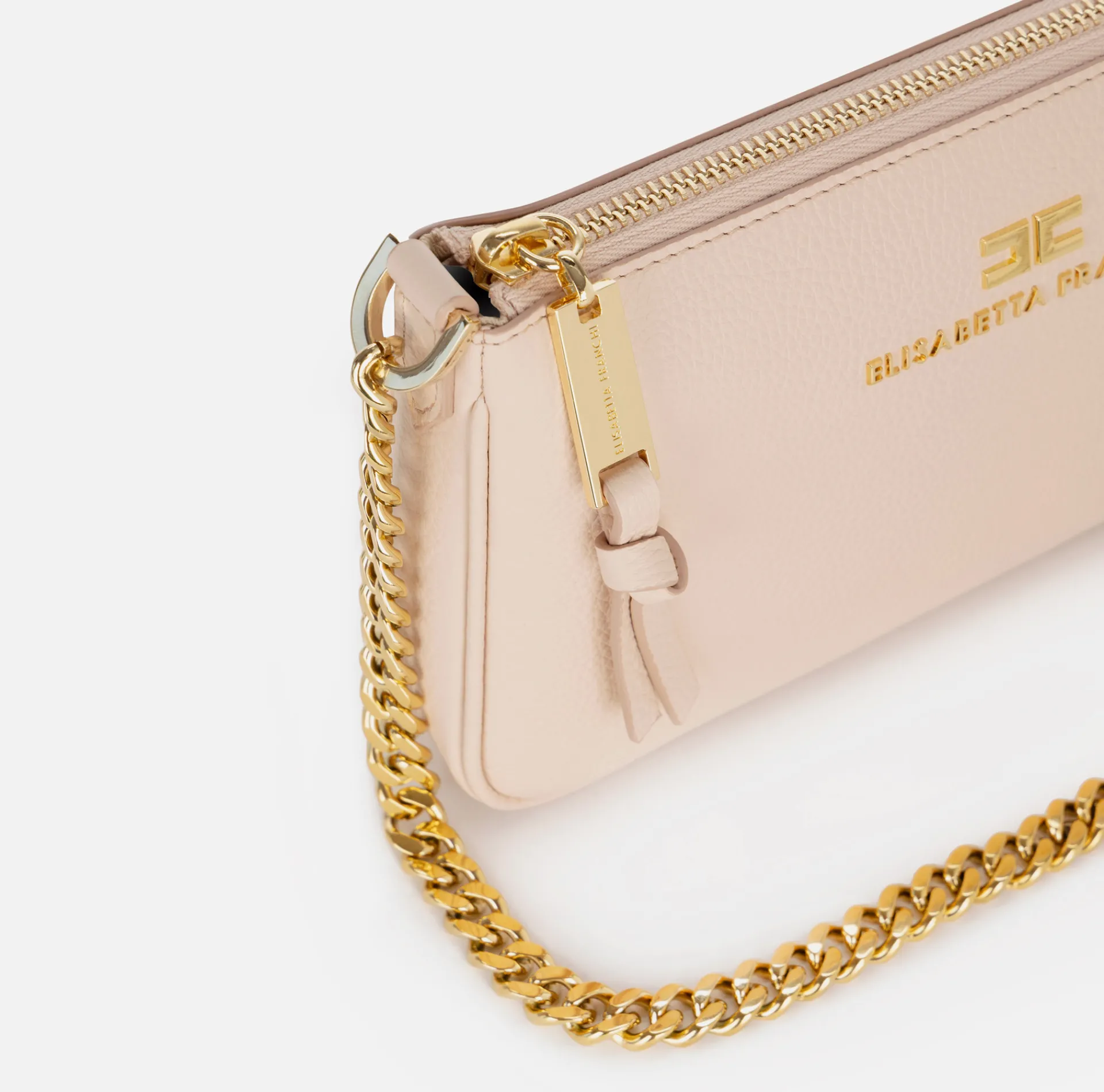 Elisabetta Franchi Shoulder Bags|Leather mini shoulder bag with lettering Nude