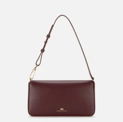Elisabetta Franchi Shoulder Bags|Leather shoulder bag with embossed logo RougeNoir