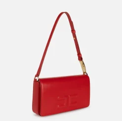 Elisabetta Franchi Shoulder Bags|Leather shoulder bag with embossed logo RedPassion