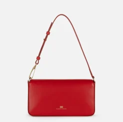 Elisabetta Franchi Shoulder Bags|Leather shoulder bag with embossed logo RedPassion