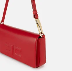 Elisabetta Franchi Shoulder Bags|Leather shoulder bag with embossed logo RedPassion