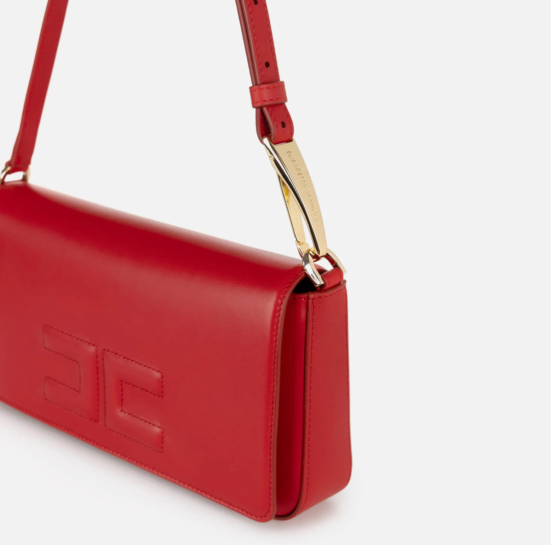 Elisabetta Franchi Shoulder Bags|Leather shoulder bag with embossed logo RedPassion