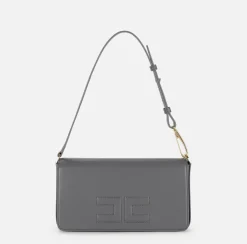 Elisabetta Franchi Shoulder Bags|Leather shoulder bag with embossed logo Steel