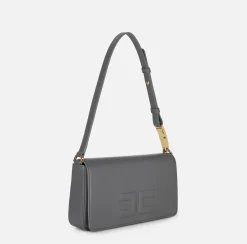 Elisabetta Franchi Shoulder Bags|Leather shoulder bag with embossed logo Steel