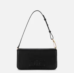 Elisabetta Franchi Shoulder Bags|Leather shoulder bag with embossed logo Black