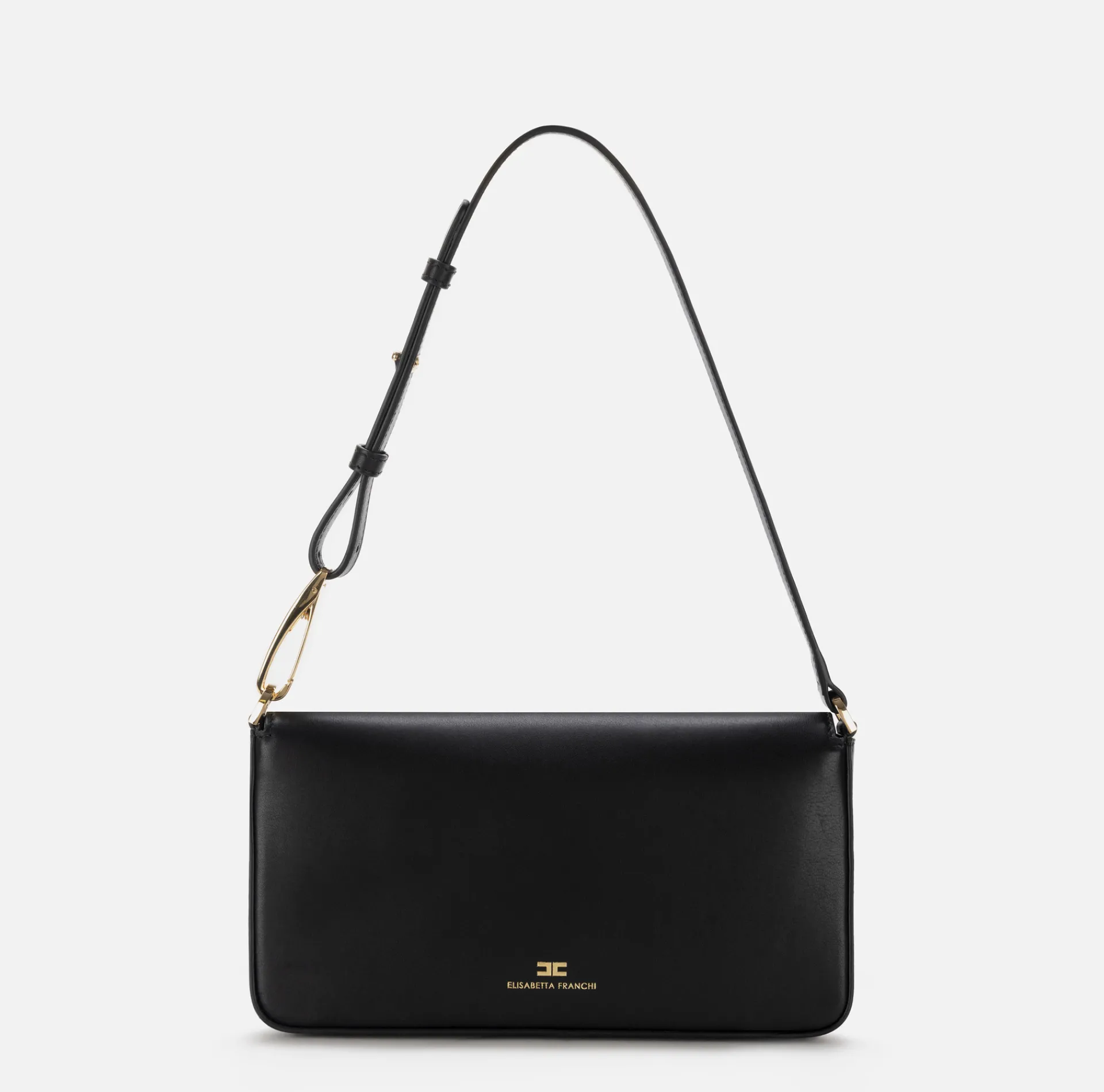 Elisabetta Franchi Shoulder Bags|Leather shoulder bag with embossed logo Black