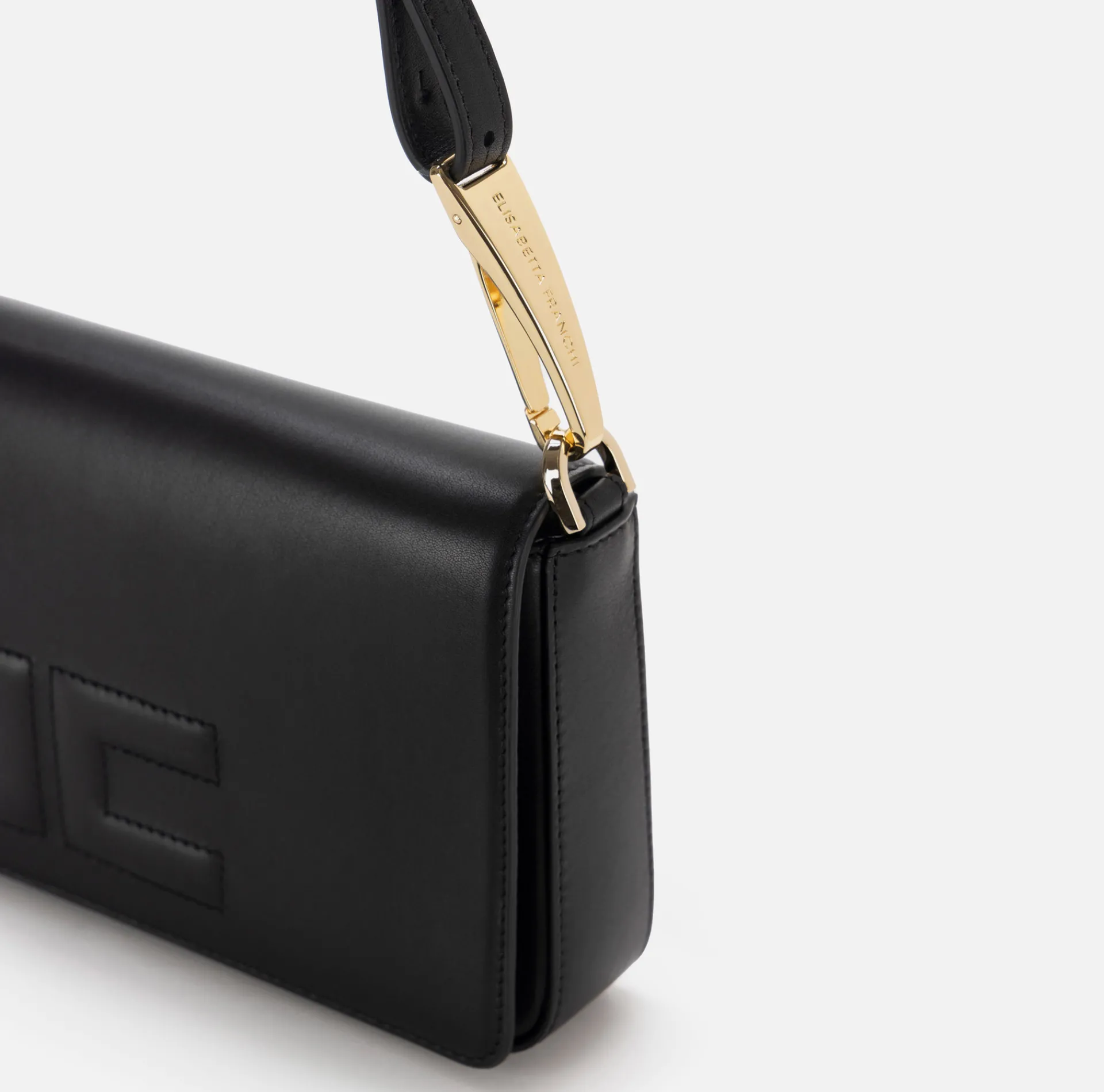 Elisabetta Franchi Shoulder Bags|Leather shoulder bag with embossed logo Black
