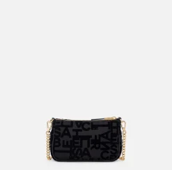 Elisabetta Franchi Clutch|Lettering clutch bag with shoulder strap Black