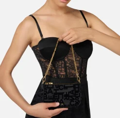 Elisabetta Franchi Clutch|Lettering clutch bag with shoulder strap Black