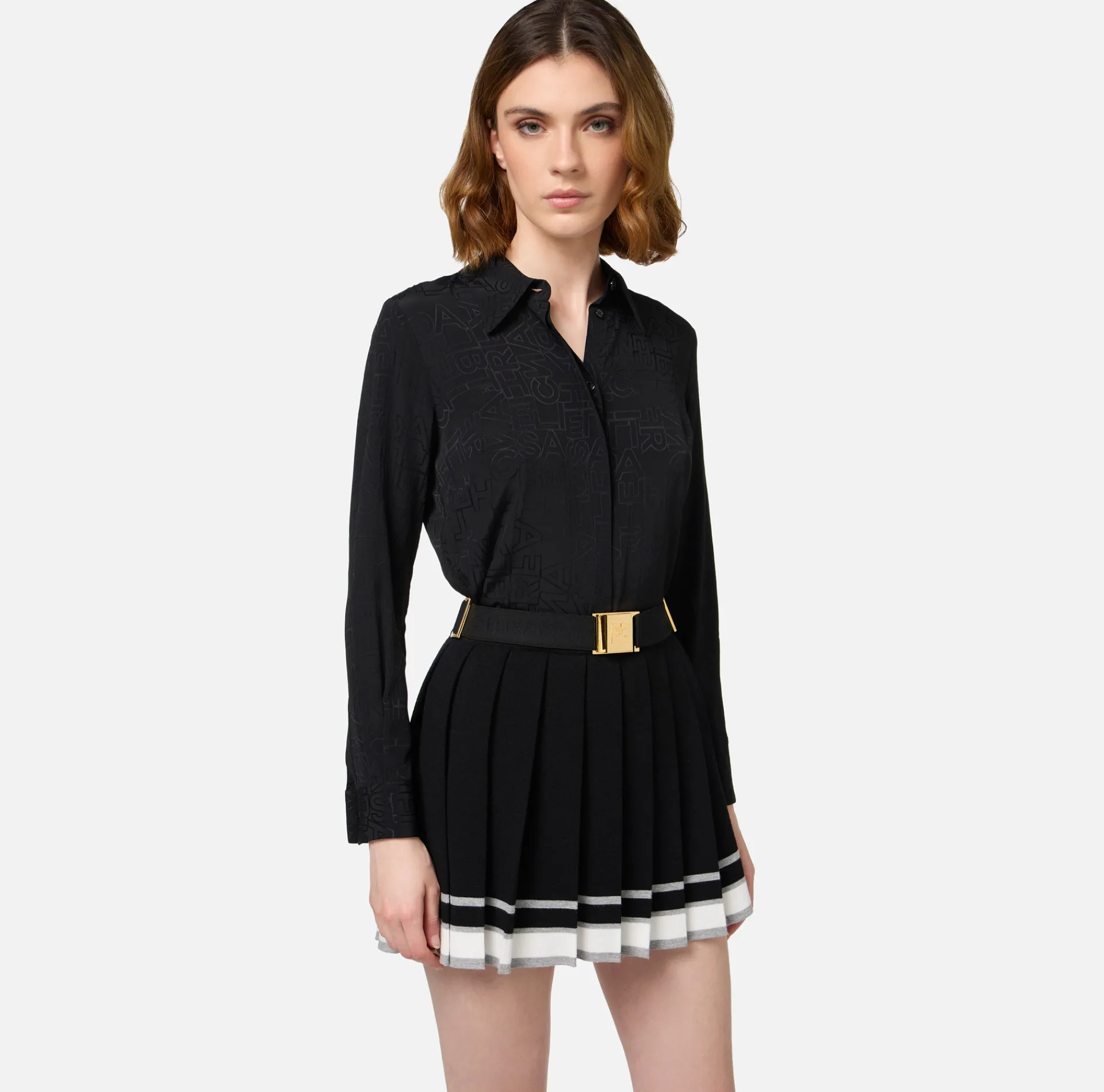 Elisabetta Franchi Belts|Logo jacquard elastic belt with logoed plaque Black