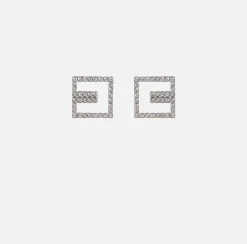 Elisabetta Franchi Jewelry|Logo outline earrings with rhinestones Silver/Crystal