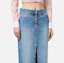 Elisabetta Franchi Skirts|Long denim skirt with slit