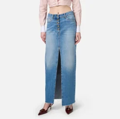 Elisabetta Franchi Skirts|Long denim skirt with slit Lightdenim