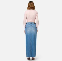 Elisabetta Franchi Skirts|Long denim skirt with slit Lightdenim
