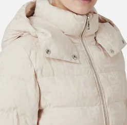Elisabetta Franchi Coats And Jackets|Long down jacket in nylon jacquard with lettering Latex