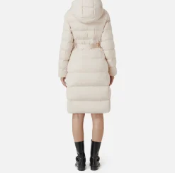 Elisabetta Franchi Coats And Jackets|Long down jacket in nylon jacquard with lettering Latex