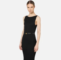 Elisabetta Franchi Knitted Dresses|Dresses|Long dress in pleated rib viscose fabric Black