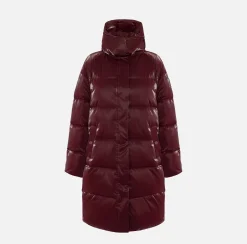Elisabetta Franchi Coats And Jackets|Long satin nylon down jacket with hood RougeNoir